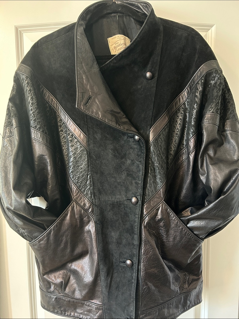 Black Mixed-Material Leather & Suede Men's Jacket